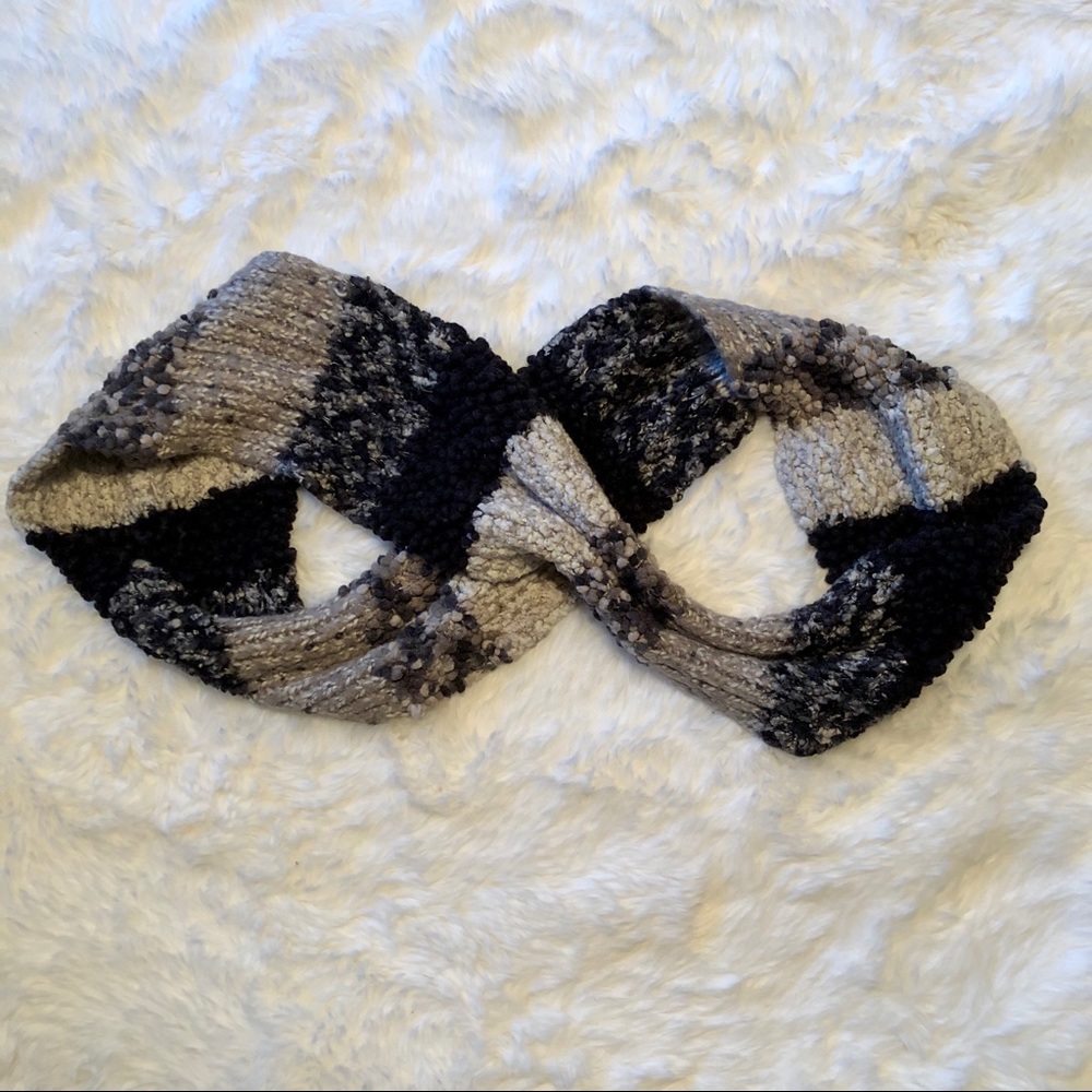 Black and Grey Knit Infinity Scarf